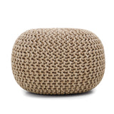 REDEARTH · Round Pouf Ottoman - Hand Knitted Cable Boho Poof Home Décor Pouffe Circular Footrest for Living Room - Nursery - Bedroom - Lounge 100% Cotton (18”x18”x14”) - Beige Ivory, Set of 2