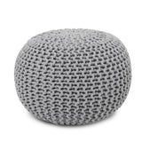 REDEARTH · Round Pouf Ottoman - Hand Knitted Cable Boho Poof Home Décor Pouffe Circular Footrest for Living Room - Nursery - Bedroom - Lounge 100% Cotton (18”x18”x14”) - Gray, Set of 2