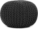 REDEARTH Round Pouf Foot Stool Ottoman -Cotton Hand Knitted Dori Pouffe, Cord Boho Home Décor, Stuffed Cable Poof Accent Chair for Living Room, Bedroom, Nursery, Kidsroom (19.5”x19.5”x14”; Dark Gray)