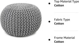 REDEARTH Round Boho Pouf Ottoman -Cable Knitted Cord Boho Pouffe, Stuffed Poof Accent Beanbag Chair Footrest for Living Room, Bedroom, Nursery, Covered Patio, Study Nook (19.5"x19.5" x14",Gray)
