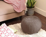 REDEARTH Round Pouf Foot Stool Bean Bag Ottoman -Cable Knitted Boho Pouffe, Hoem Decor Poof Accent Beanbag Chair Ready to Use for Living Room, Bedroom, Nursery, Patio, Lounge (19.5"x19.5" x14", Taupe)