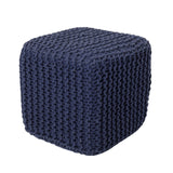 REDEARTH · Square Hand Knitted Pouf - Foot Stool Ottoman Coffee Table - Cotton Cord Boho Pouffe - Poof Accent Footrest for Living Room - Bedroom - Library (16" x 16" x 16") - Navy Blue, Set of 2