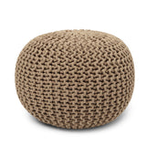 REDEARTH Round Pouf Ottoman -Hand Knitted Cable Boho Poof Home Décor Pouffe Accent Chair Circular Seat Footrest for Living Room, Bedroom, Nursery, Kidsroom, Lounge; 100% Cotton (19.5"x19.5"x14"; Beige)