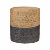 REDEARTH · Cylindrical Pouf Foot Stool Ottoman - Jute Braided Pouffe Poof Accent Sitting Footrest for Living Room, Bedroom, Nursery, Patio, Lounge - Set of 2 (14.5”x14.5”x16”; Natural Gray)