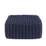 REDEARTH · Cube Low Pouf Foot Stool Ottoman - Hand Knitted Poof - Cord Boho Pouffe - Home Décor - Stuffed Footrest for Living Room - Nursery - Bedroom - Patio (16" x 16" x 8") - Navy Blue, Set of 2