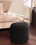 REDEARTH Cylindrical Hand Knitted Pouf - Foot Stool Ottoman - Cord Boho Pouffe - Cotton Round Poof Accent Chair for Home Decor, Kids, Living Room, Bedroom, Nursery, Patio, Lounge (16"x16"x16", Black)