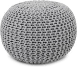 REDEARTH Round Boho Pouf Ottoman -Cable Knitted Cord Boho Pouffe, Stuffed Poof Accent Beanbag Chair Footrest for Living Room, Bedroom, Nursery, Covered Patio, Study Nook (19.5"x19.5" x14",Gray)