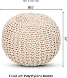 REDEARTH Round Pouf Ottoman-Cable Knitted Boho Poof, Home Décor Cord Pouffe Accent Chair Handmade Circular Seat Footrest for Living Room, Bedroom, Nursery, kidsroom, Gym;100% Cotton (19.5"x19.5"x14"; Ivory)