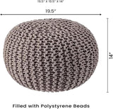 REDEARTH · Round Pouf Foot Stool Bean Bag Ottoman - Hand Knitted Boho Pouffe - Home Decor Poof - Stuffed Foot Rest for Living Room - Nursery - Bedroom - Patio (19.5"x19.5"x14") - Taupe, Set of 2