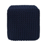 REDEARTH · Square Hand Knitted Pouf - Foot Stool Ottoman Coffee Table - Cotton Cord Boho Pouffe - Poof Accent Footrest for Living Room - Bedroom - Library (16" x 16" x 16") - Navy Blue, Set of 2