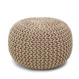 REDEARTH · Round Pouf Ottoman - Hand Knitted Cable Boho Poof Home Décor Pouffe Circular Footrest for Living Room - Nursery - Bedroom - Lounge 100% Cotton (18”x18”x14”) - Beige Ivory, Set of 2