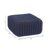 REDEARTH · Cube Low Pouf Foot Stool Ottoman - Hand Knitted Poof - Cord Boho Pouffe - Home Décor - Stuffed Footrest for Living Room - Nursery - Bedroom - Patio (16" x 16" x 8") - Navy Blue, Set of 2