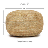 REDEARTH Jute Circular Low Pouf Ottoman - Braided Pouffe Accent Sitting Round Footrest for Living Room, Bedroom, Nursery, kidsroom, Patio, Gym; 100% Jute Set Of 2 (18"x18"x10"; Natural)