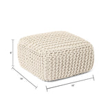 REDEARTH · Cube Low Pouf Foot Stool Ottoman - Hand Knitted Poof - Cord Boho Pouffe - Home Décor - Stuffed Footrest for Living Room - Nursery - Bedroom - Patio (16" x 16" x 8") - Ivory, Set of 2