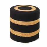 REDEARTH · Cylindrical Pouf Foot Stool Ottoman - Jute Braided Pouffe Poof Accent Sitting Footrest for Living Room, Bedroom, Nursery, Patio, Lounge - Set of 2 (14.5”x14.5”x16”; Black Natural)