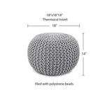 REDEARTH · Round Pouf Ottoman - Hand Knitted Cable Boho Poof Home Décor Pouffe Circular Footrest for Living Room - Nursery - Bedroom - Lounge 100% Cotton (18”x18”x14”) - Gray, Set of 2