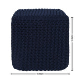 REDEARTH · Square Hand Knitted Pouf - Foot Stool Ottoman Coffee Table - Cotton Cord Boho Pouffe - Poof Accent Footrest for Living Room - Bedroom - Library (16" x 16" x 16") - Navy Blue, Set of 2