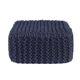 REDEARTH · Cube Low Pouf Foot Stool Ottoman - Hand Knitted Poof - Cord Boho Pouffe - Home Décor - Stuffed Footrest for Living Room - Nursery - Bedroom - Patio (16" x 16" x 8") - Navy Blue, Set of 2