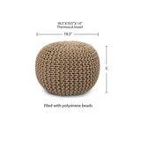 REDEARTH · Round Pouf Ottoman - Hand Knitted Cable Boho Poof Home Décor Pouffe Circular Footrest for Living Room - Nursery - Bedroom - Lounge 100% Cotton (19.5”x19.5”x14”) - Beige, Set of 2