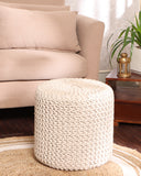 REDEARTH · Cylindrical Hand Knitted Pouf - Foot Stool Ottoman - Cord Boho Pouffe - Cotton Round Poof for Home Decor - Living Room - Nursery - Bedroom - Patio (16" x 16" x 16") - Ivory, Set of 2