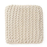 REDEARTH · Cube Low Pouf Foot Stool Ottoman - Hand Knitted Poof - Cord Boho Pouffe - Home Décor - Stuffed Footrest for Living Room - Nursery - Bedroom - Patio (16" x 16" x 8") - Ivory, Set of 2