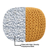 REDEARTH · Round Pouf Ottoman - Hand Knitted Cable Boho Poof Home Décor Pouffe Circular Footrest for Living Room - Bedroom - Lounge - Nursery - 100% Cotton Poufs (18"x18"x14") - Mustard, Set of 2