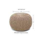 REDEARTH · Round Pouf Ottoman - Hand Knitted Cable Boho Poof Home Décor Pouffe Circular Footrest for Living Room - Nursery - Bedroom - Lounge 100% Cotton (19.5"x19.5"x14") - Beige Ivory, Set of 2