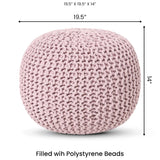 REDEARTH · Round Pouf Ottoman - Hand Knitted Boho Poof Home Décor Pouffe Circular Footrest for Living Room - Bedroom - Lounge - 100% Cotton (19.5"x19.5"x14") - Pale Pink, Set of 2