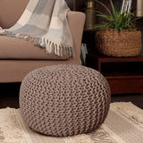 REDEARTH · Round Pouf Foot Stool Bean Bag Ottoman - Hand Knitted Boho Pouffe - Home Decor Poof - Stuffed Foot Rest for Living Room - Nursery - Bedroom - Patio (19.5"x19.5"x14") - Taupe, Set of 2