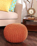 REDEARTH · Round Pouf Ottoman - Hand Knitted Cable Boho Poof - Pouffe Circular Footrest for Living Room - Bedroom - Patio - 100% Cotton (19.5"x19.5"x14") - Burnt Orange, Set of 2