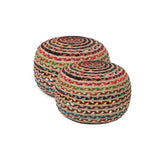 REDEARTH Round Pouf Ottoman - Braided Boho Poof Home Décor Pouffe Accent Sitting Circular Foot rest for Living Room, Bedroom, Nursery, Kidsroom, Lounge; Jute and Cotton Set Of 2 (19"x19"x14"; Multi)