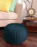 REDEARTH Round Pouf Bean Bag Ottoman -Foot Stool Hand Knitted, Home Decor Pouffe Ready to Use, Cable Boho Poof Beanbag Chair Footrest for Living Room, Bedroom, Nursery, Patio (19.5”x19.5”x14”; Teal)