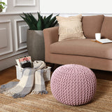 REDEARTH · Round Pouf Ottoman - Hand Knitted Boho Poof Home Décor Pouffe Circular Footrest for Living Room - Bedroom - Lounge - 100% Cotton (19.5"x19.5"x14") - Pale Pink, Set of 2