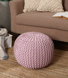 REDEARTH · Round Pouf Ottoman - Hand Knitted Boho Poof Home Décor Pouffe Circular Footrest for Living Room - Bedroom - Lounge - 100% Cotton (19.5"x19.5"x14") - Pale Pink, Set of 2