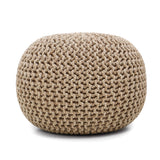 REDEARTH Round Pouf Ottoman -Hand Knitted Cable Boho Poof Home Décor Pouffe Accent Chair Circular Seat Footrest for Living Room, Bedroom, Nursery, Kidsroom, Lounge; 100% Cotton (19.5"x19.5"x14"; Beige Ivory)