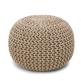 REDEARTH Round Pouf Ottoman -Hand Knitted Cable Boho Poof Home Décor Pouffe Accent Chair Circular Seat Footrest for Living Room, Bedroom, Nursery, Kidsroom, Lounge; 100% Cotton (19.5"x19.5"x14"; Beige Ivory)