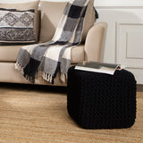 REDEARTH · Cube Pouf Foot Stool Ottoman - Hand Knitted Poof - Cord Boho Pouffe - Home Décor - Stuffed Footrest for Living Room - Bedroom - Covered Patio (16" x 16" x 16") - Black, Set of 2