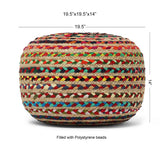 REDEARTH Round Pouf Ottoman - Braided Boho Poof Home Décor Pouffe Accent Sitting Circular Foot rest for Living Room, Bedroom, Nursery, Kidsroom, Lounge; Jute and Cotton Set Of 2 (19.5"x19.5"x14"; Multi)