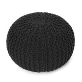 REDEARTH · Round Pouf Ottoman - Hand Knitted Cable Boho Poof Home Décor Pouffe Circular Footrest for Living Room - Nursery - Bedroom - Lounge 100% Cotton (19.5"x19.5"x14") - Black, Set of 2