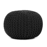 REDEARTH · Round Pouf Ottoman - Hand Knitted Cable Boho Poof Home Décor Pouffe Circular Footrest for Living Room - Nursery - Bedroom - Lounge 100% Cotton (19.5"x19.5"x14") - Black, Set of 2