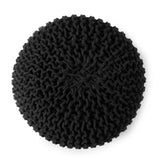 REDEARTH · Round Pouf Ottoman - Hand Knitted Cable Boho Poof Home Décor Pouffe Circular Footrest for Living Room - Nursery - Bedroom - Lounge 100% Cotton (19.5"x19.5"x14") - Black, Set of 2