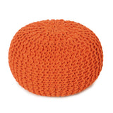 REDEARTH · Round Pouf Ottoman - Hand Knitted Cable Boho Poof - Pouffe Circular Footrest for Living Room - Bedroom - Patio - 100% Cotton (19.5"x19.5"x14") - Burnt Orange, Set of 2