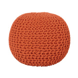 REDEARTH · Round Pouf Ottoman - Hand Knitted Cable Boho Poof - Pouffe Circular Footrest for Living Room - Bedroom - Patio - 100% Cotton (19.5"x19.5"x14") - Burnt Orange, Set of 2