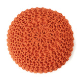 REDEARTH · Round Pouf Ottoman - Hand Knitted Cable Boho Poof - Pouffe Circular Footrest for Living Room - Bedroom - Patio - 100% Cotton (19.5"x19.5"x14") - Burnt Orange, Set of 2