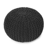 REDEARTH · Round Pouf Foot Stool Ottoman - Cotton Hand Knitted Dori Pouffe - Cord Boho Home Décor - Stuffed Cable Poof for Living Room - Bedroom (19.5"x19.5"x14") - Dark Gray, Set of 2