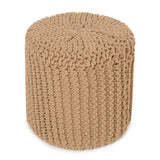 REDEARTH · Cylindrical Hand Knitted Pouf - Foot Stool Ottoman - Cord Boho Pouffe - Cotton Round Poof for Home Decor - Living Room - Nursery - Bedroom - Patio (16" x 16" x 16") - Beige, Set of 2