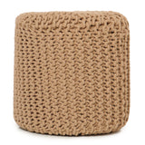 REDEARTH · Cylindrical Hand Knitted Pouf - Foot Stool Ottoman - Cord Boho Pouffe - Cotton Round Poof for Home Decor - Living Room - Nursery - Bedroom - Patio (16" x 16" x 16") - Beige, Set of 2