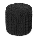 REDEARTH · Cylindrical Hand Knitted Pouf - Foot Stool Ottoman - Cord Boho Pouffe - Cotton Round Poof for Home Decor, Kids, Living Room, Bedroom, Nursery, Patio, Lounge (16"x16"x16", Black), Set of 2