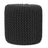 REDEARTH · Cylindrical Hand Knitted Pouf - Foot Stool Ottoman - Cord Boho Pouffe - Cotton Round Poof for Home Decor, Kids, Living Room, Bedroom, Nursery, Patio, Lounge (16"x16"x16", Black), Set of 2