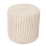 REDEARTH · Cylindrical Hand Knitted Pouf - Foot Stool Ottoman - Cord Boho Pouffe - Cotton Round Poof for Home Decor - Living Room - Nursery - Bedroom - Patio (16" x 16" x 16") - Ivory, Set of 2